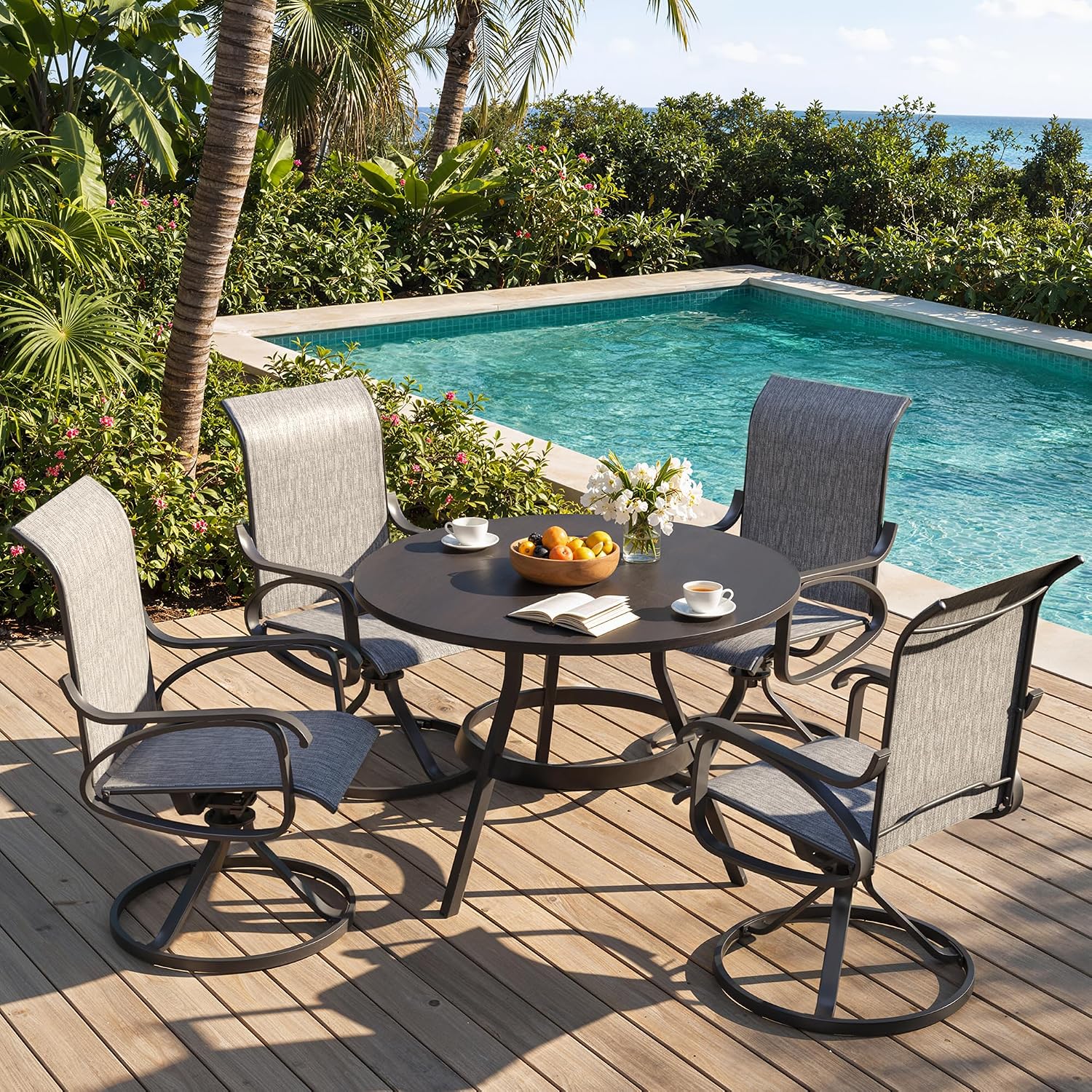 LOUVIXA Patio Swivel Chair Set of 4, All-Weather Patio Swivel Rocking Chair, High Back Patio Dining Chairs for Backyard, Porch, Lawn, Garden(4, Ash Grey)
