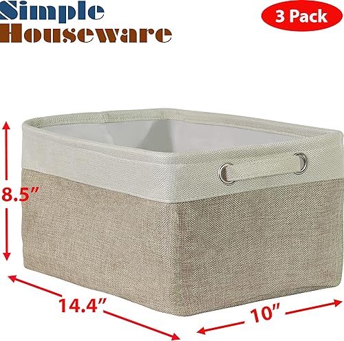 Miniatura 150 de Simple Houseware Contenedor grande de tela de almacenamiento, 14.4 x 10 pulgadas con asas, paquete de 3, organizador plegable para armario y Gris
