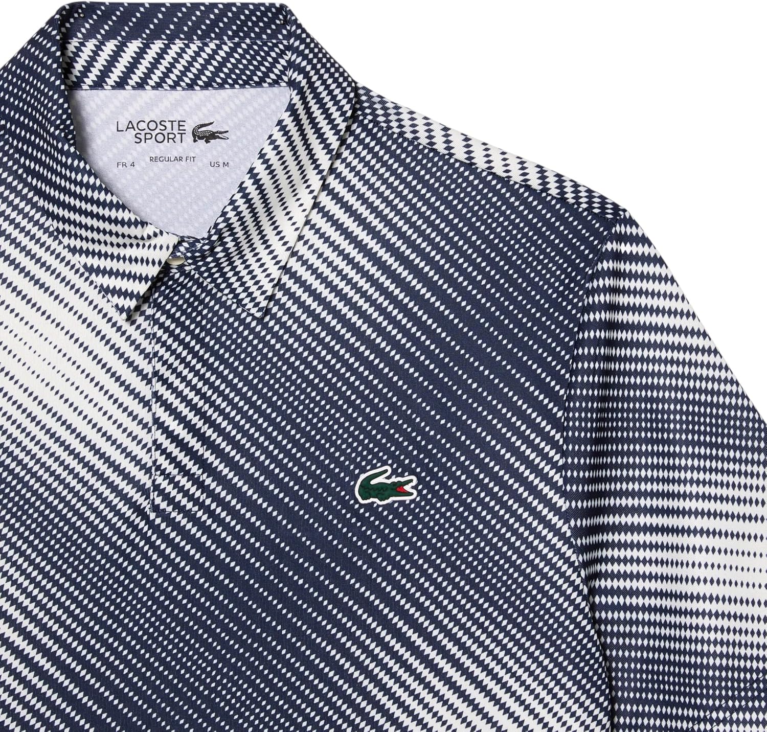 Lacoste Men's Regular Fit UV Protect All-Over Print Golf Polo Shirt, Flour/Navy Blue, Large - Image 6