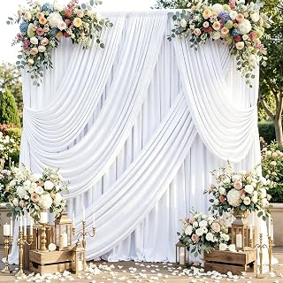 20ftx10ft White Backdrop Curtains for Weddings Parties, Wrinkle Free 4 Panels Silky Polyester Photo Backdrop Drapes Back Drop Cloth Drapery for Birthday Mother'sDay Photography Background
