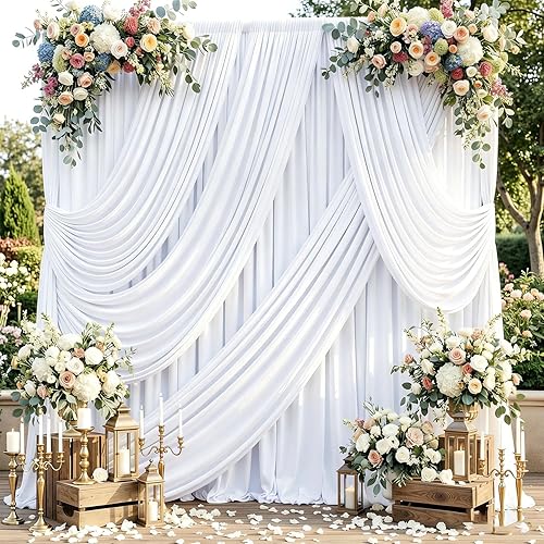 20ftx10ft White Backdrop Curtains for Weddings Parties, Wrinkle Free 4 Panels Silky Polyester Photo Backdrop Drapes Back Drop Cloth Drapery for Birthday Mother'sDay Photography Background