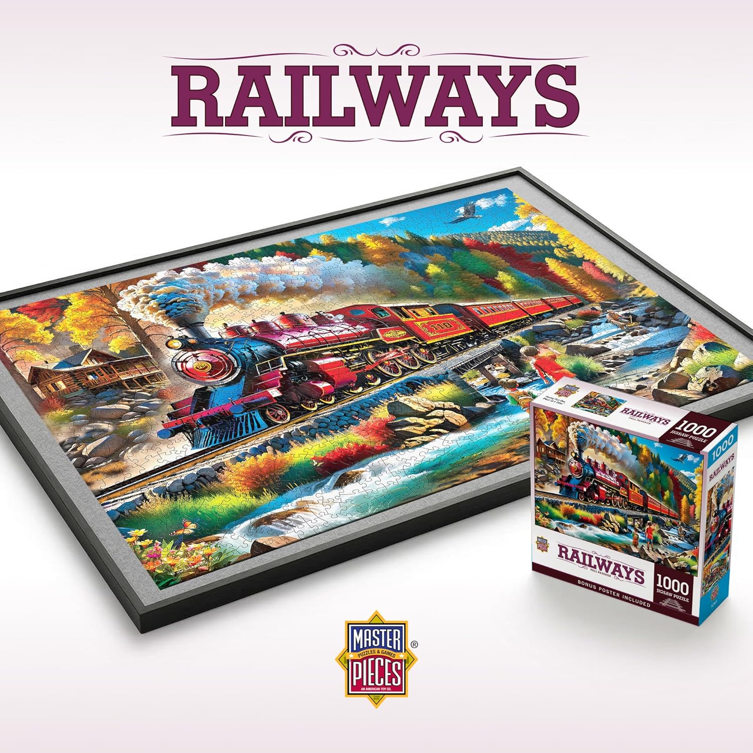 MasterPieces 1000 Piece Train Jigsaw Puzzle for Adults, Family, Or Youth - Fall Passage - 19.25"x26.75"