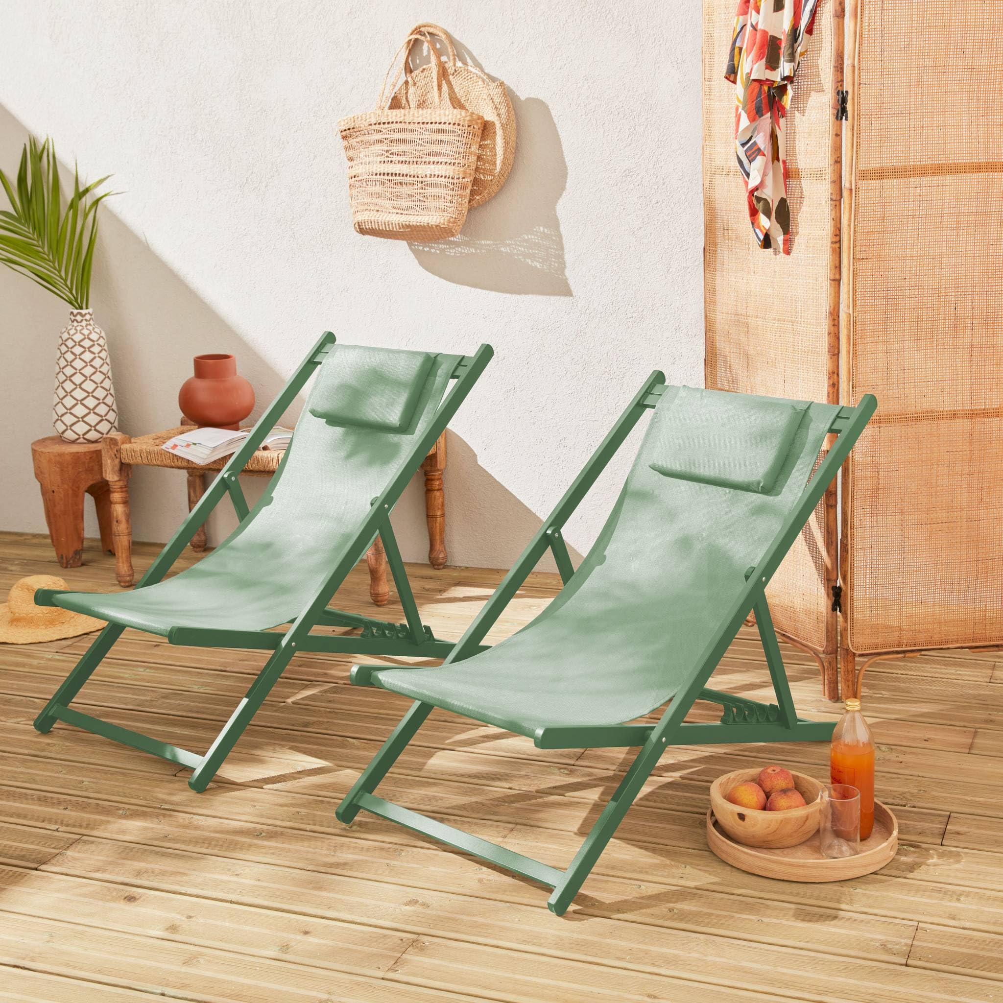 Set 2 sedie sdraio in alluminio textilene multiposizione Verde - 99x88.5x58 cm