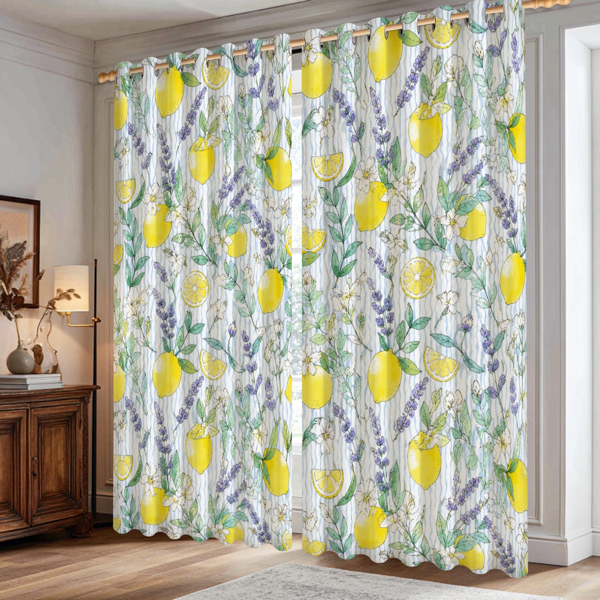 Rideaux occultants thermiques fleurs lavande anti-chaleur jaune citron pour bureau