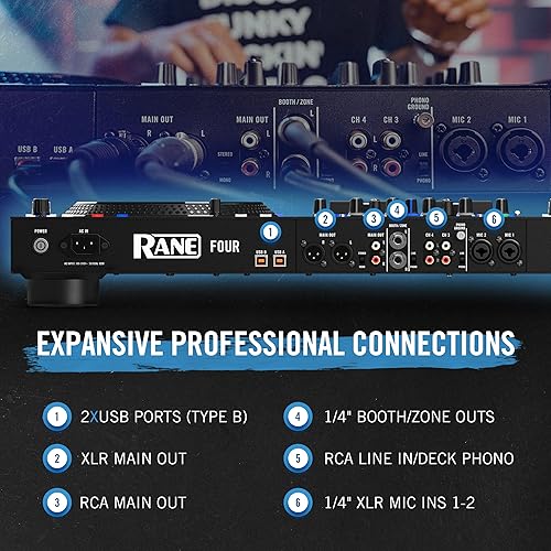 Miniatura 5 de RANE Cuatro controladores avanzados de 4 canales con ruedas de 8.5 pulgadas con pantallas, mezclador con FX interno, Serato DJ Pro y Pitch 'n Time