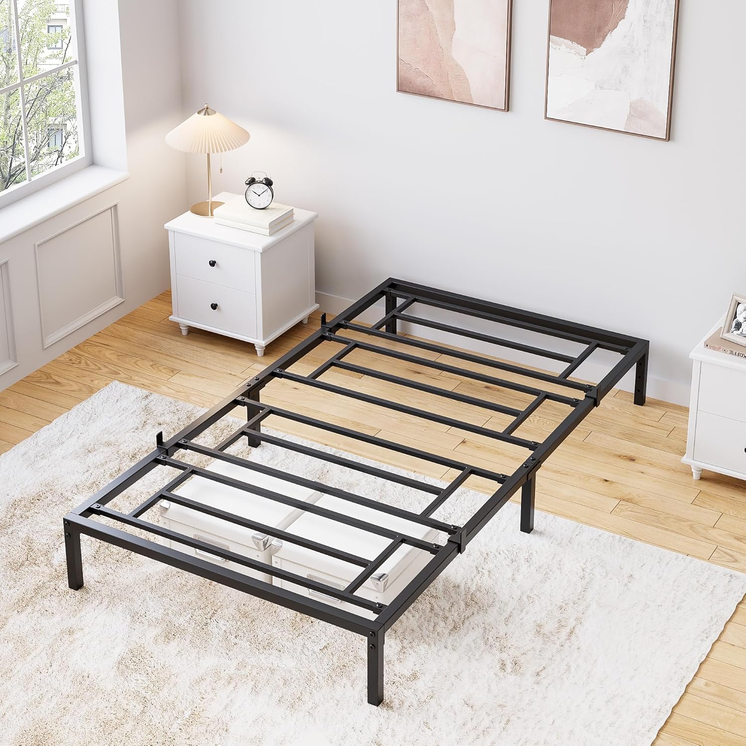 GarveeHome Twin Size Bed Frame, 10 Inch Metal Platform Bed Frames with Heavy Duty Steel Slat Support, No Box Spring Needed, Noise Free,Anti-Sliding Slat,Easy Assembly, Under Bed Storage