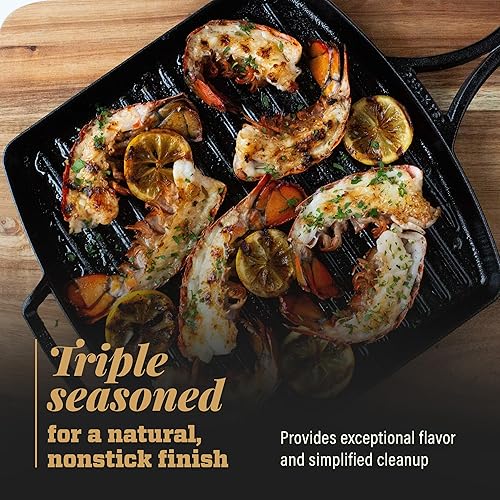 Miniatura 2 de Lodge Blacklock - Sartén de hierro fundido sazonado triple de 12 pulgadas, diseño ligero, sartenes naturales antiadherentes, sartén cuadrada de