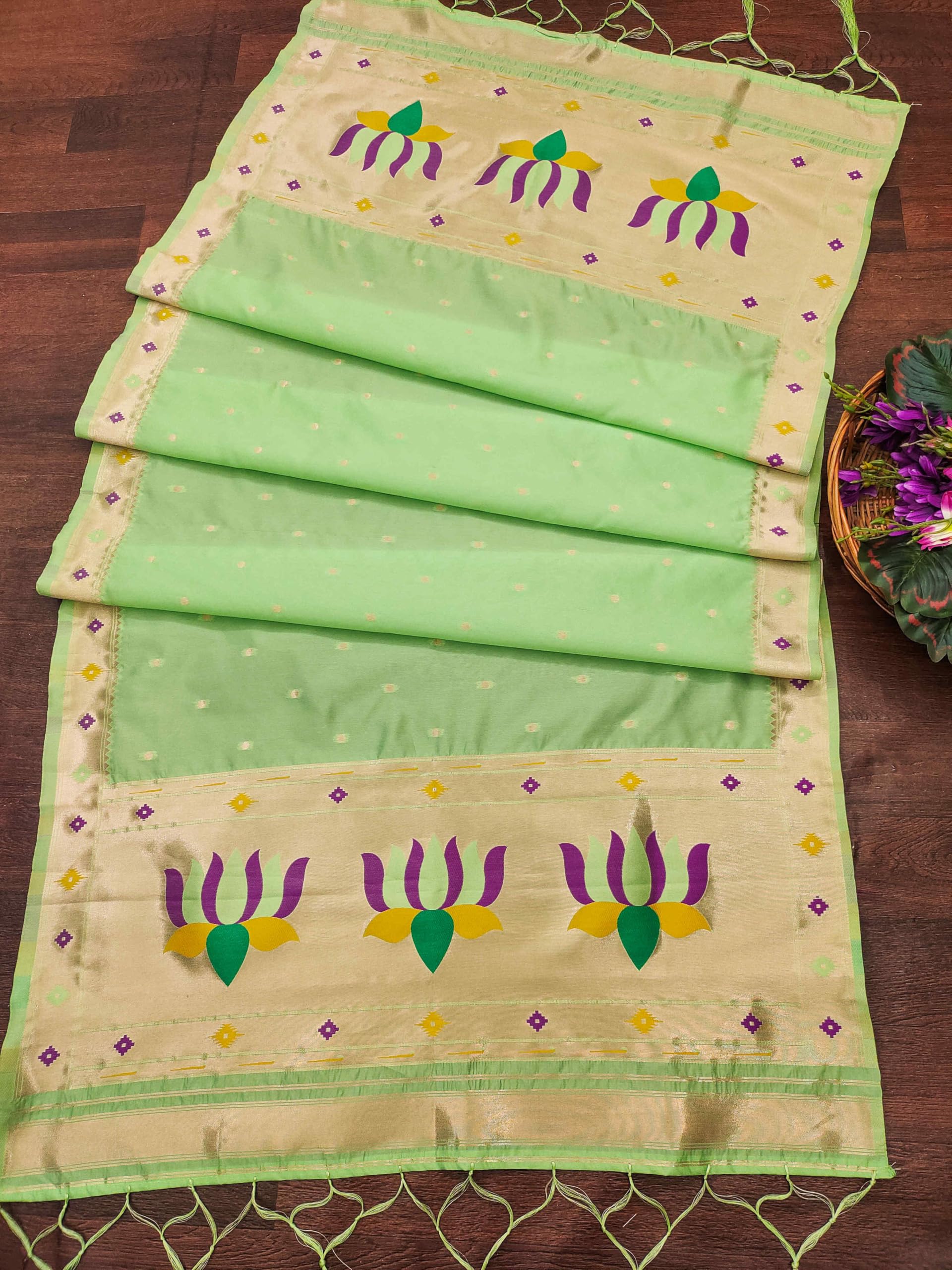 DEVANGI Women's Woven Banarasi Silk Dupatta/Chunni For Women, Floral Print 1 Meter Wide and 2.3 Meter Length Printed Designer Dupatta/Chunni For Girls(OM-DT-67-PISTA) - Image 3 thumbnail