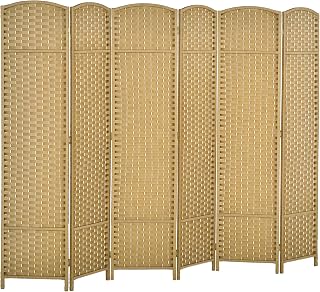 HOMCOM 6-Panel Folding Room Divider Privacy Screen, 5.6ft Tall Natural Wood Freestanding Partition for Bedroom, Home Office