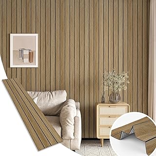 3D Wood Panels for Wall Acoustic Wood Wall Panels 11.8"x196" Soundproof Vintage Wooden Slat Wallpaper Removable Herringbone Shiplap Wallpaper for Bedroom TV Background Living Room Ceiling