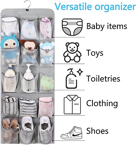 Miniatura 3 de MISSLO 30 bolsillos y 8 estantes colgantes para zapatos, organizador grande de armario y soporte de almacenamiento para mujeres, hombres, niños y