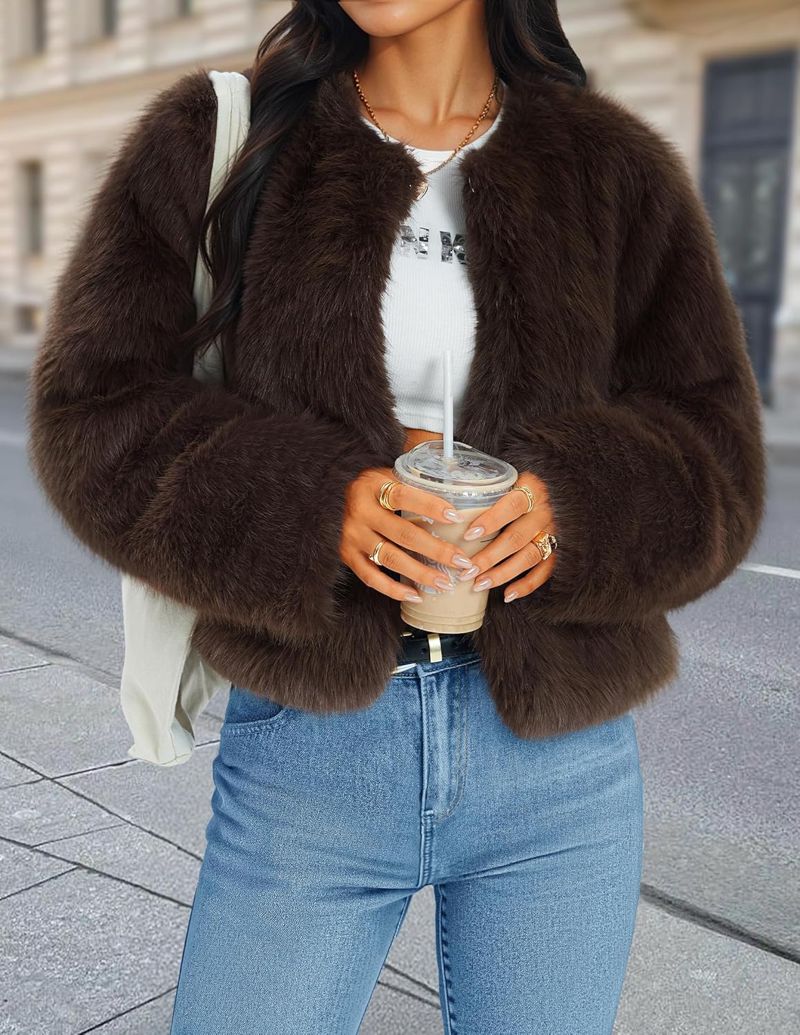 ZESICA Women's 2026 Winter Faux Fur Coats Fluffy Cropped Jacket Long Sleeve Shaggy Outerwear Fall Clothes with Pockets - Image 2
