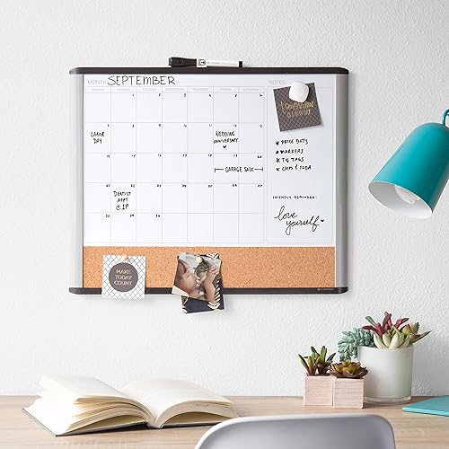 Miniatura 2 de U Brands Tablero magnético 3 en 1 con calendario de borrado en seco, marco negro y gris, imán y marcador incluidos, 16 x 20 pulgadas (6712U00-01)