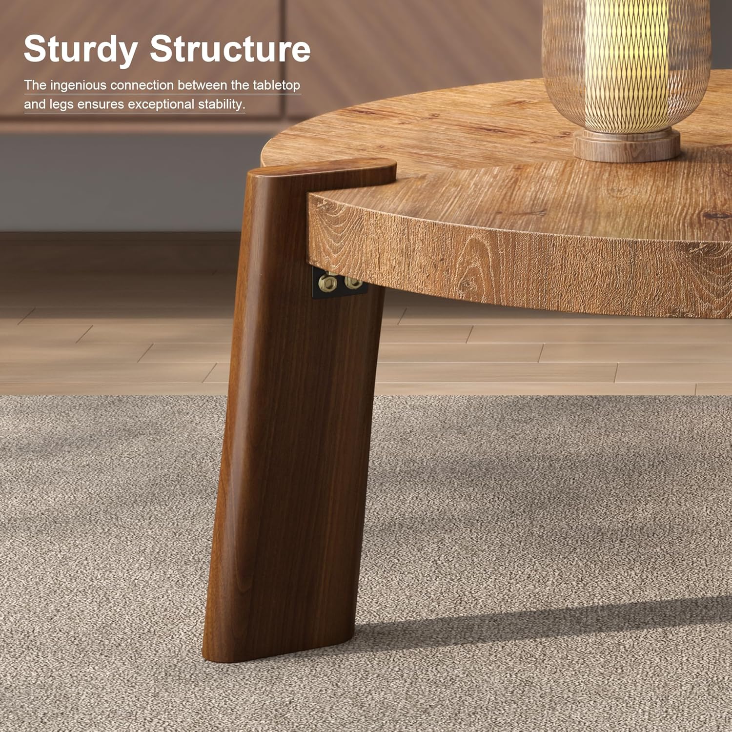 Round Rustic Coffee Table with Thick Tabletop, 35.43" Solid Wood Circle Accent End Table with with 3 Thick Wooden Legs, Wooden Center Table for Living Room Home Furniture - Walnut