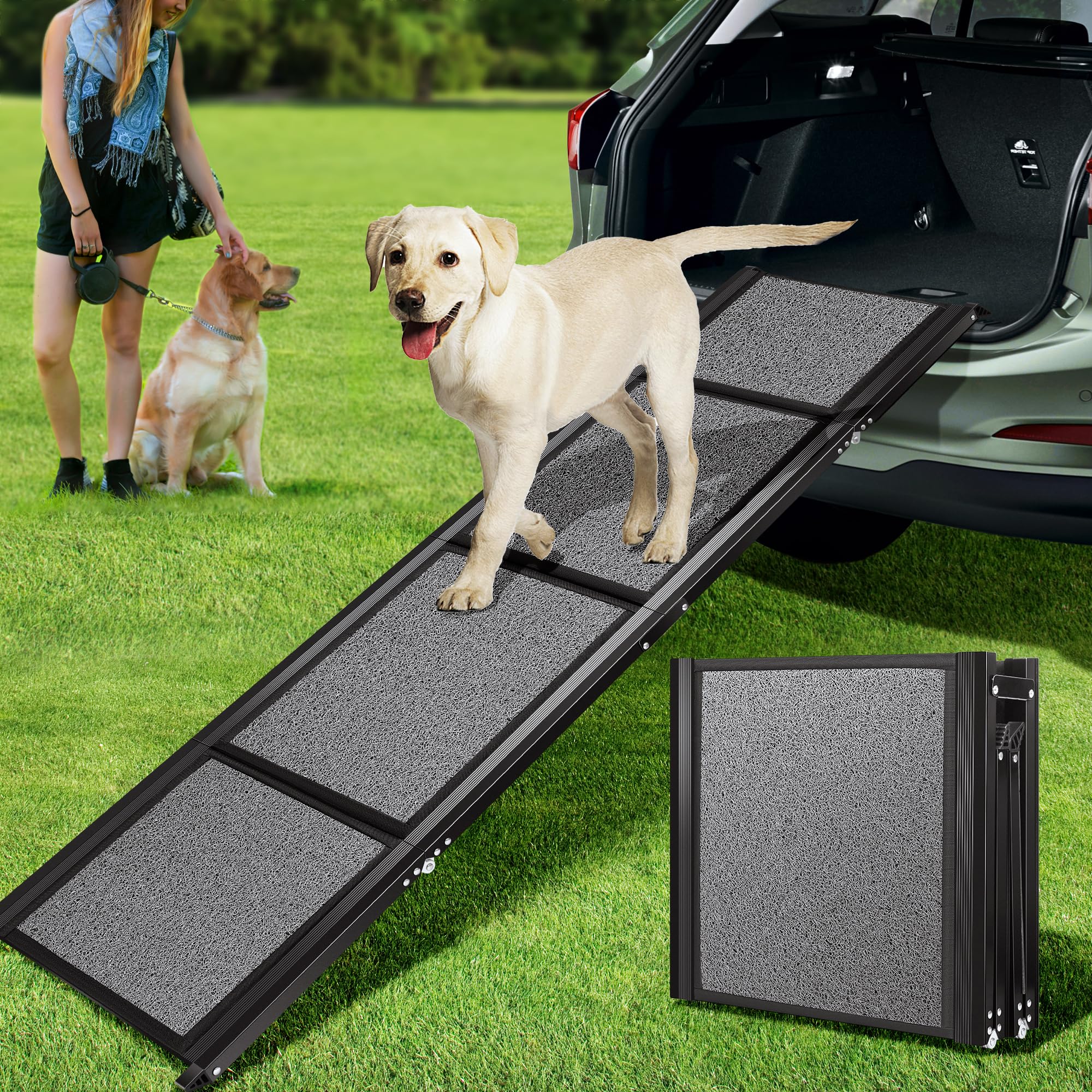 VIVOHOME Dog Ramp for Car, 67" x 20" Wider Pet Stair Ramp for Dogs with Anti-Slip Texture Soft Surface for Medium or Large Dogs Get Into a Car, SUV & Truck, Portable Folding Dog Ramp Up to 200 LBS