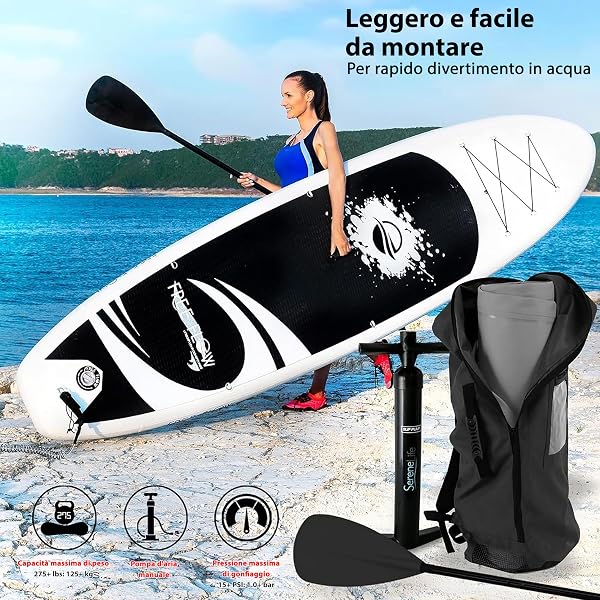 SereneLife Stand up Paddle Board Gonfiabile - Pagaia SUP Antiscivolo, Pompa, Cordino di Sicurezza e Accessori Giovani - 3