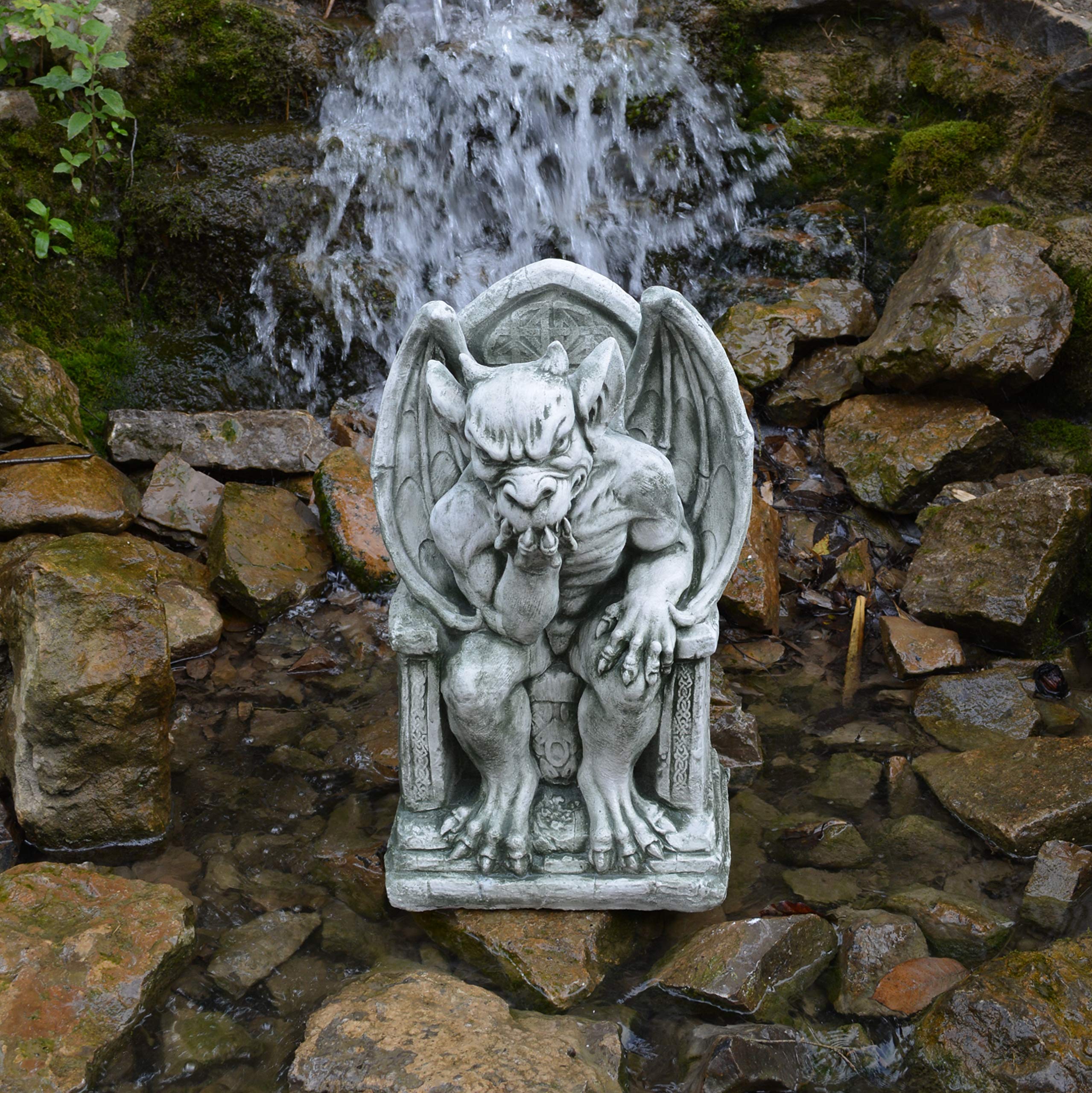gartendekoparadies.de Gargoyle su Trono Figura Pietra H 47 cm 35 kg Grigio Ghiaccio Antigelo per Esterni