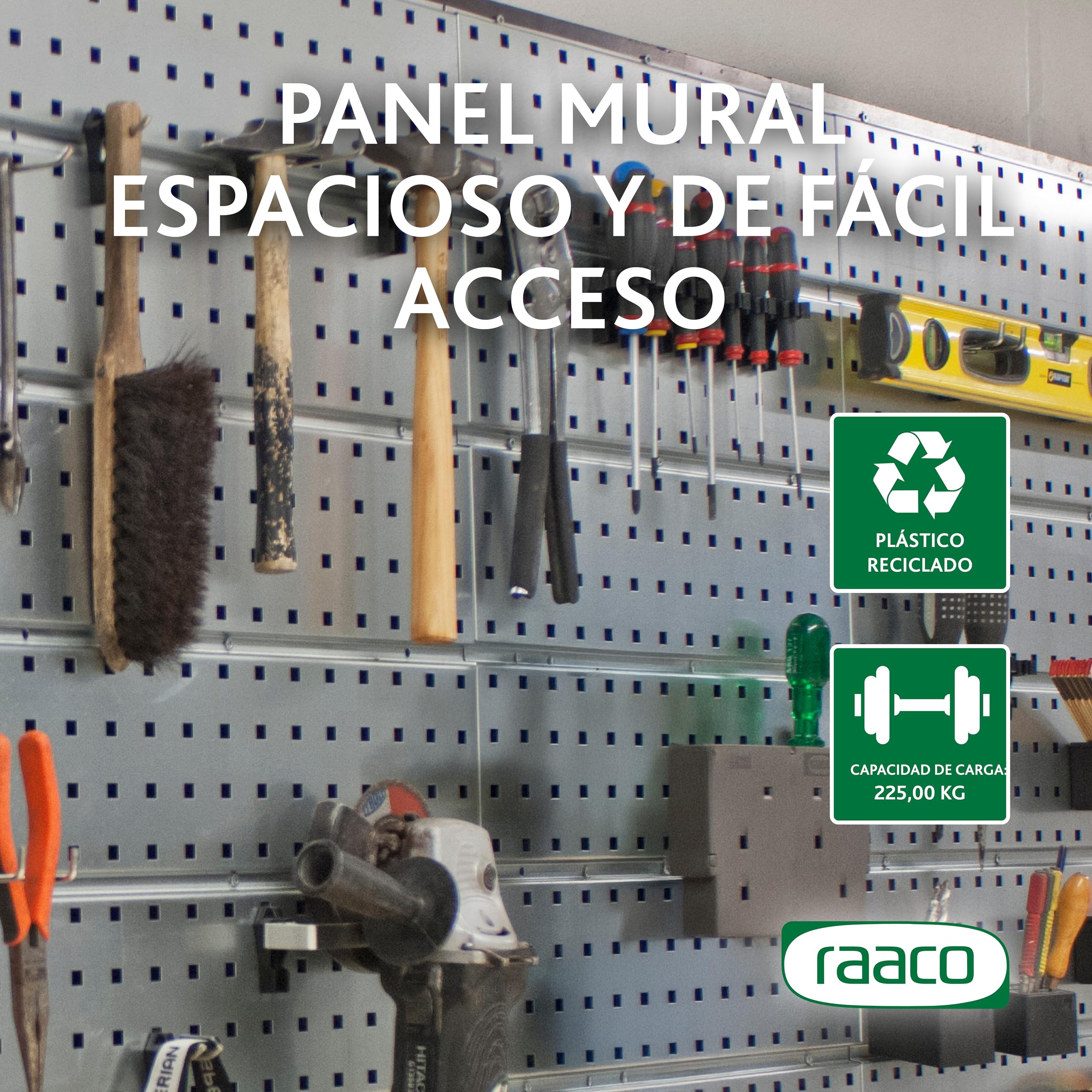 raaco 3 TWP Set, Panel Perforado Galvanizado con 44 Ganchos SuperClip, 156 x 44 cm, 225 kg Capacidad, Organizador de Herramientas, 3 Tableros Perforados Panel Herramientas para Taller y Garaje