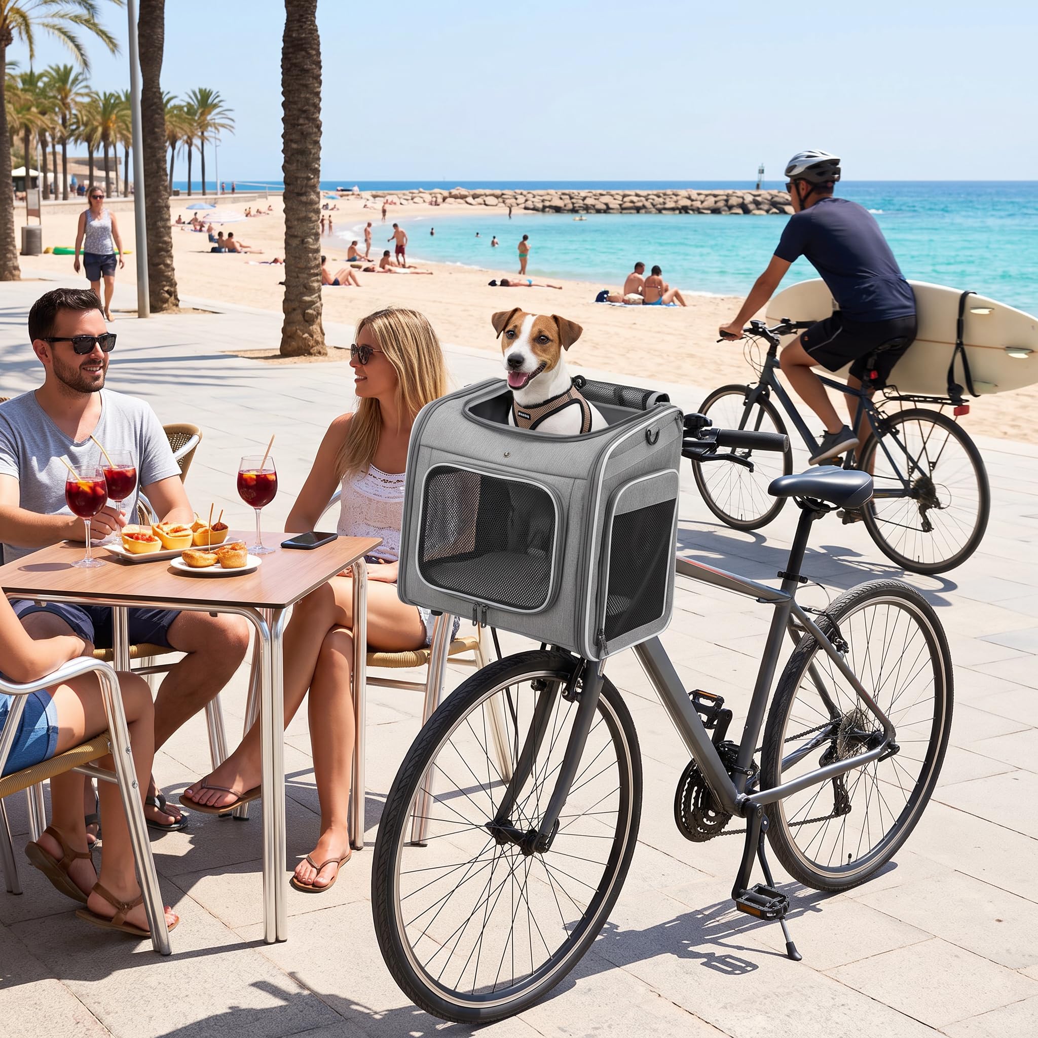 Rengue Fahrrad-Hundeträger, Hunde-Fahrradkorb, Erweiterbarer Haustierträger, Wasserdichter Oxford-Stoff, Outdoor-Radfahren, Einkaufen, Reisetasche für Mittelgroße Hunde, Katzen Bis zu 8 Kg, (Gray)