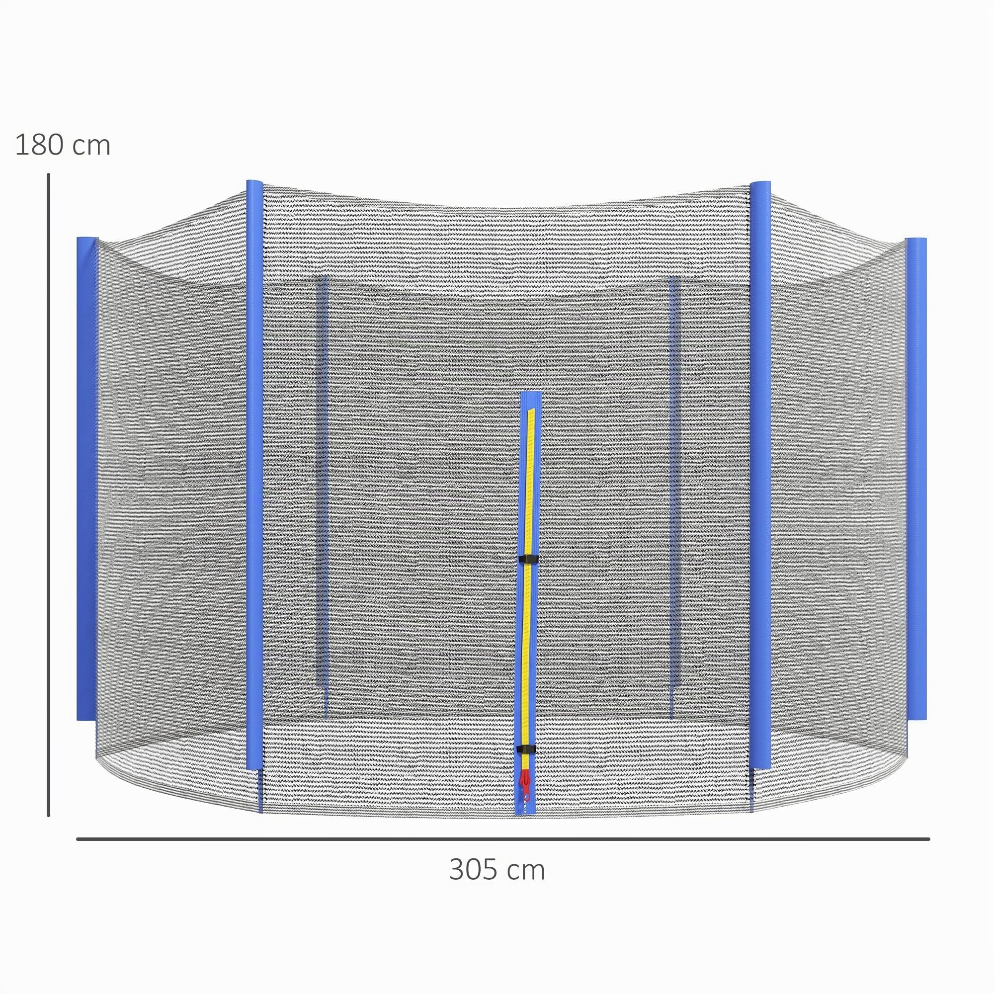 SPORTNOW Rete di Protezione per Trampolini Elastici a 6 Pali con Ingresso con Cerniera, Rete Protettiva per Trampolini in PE, Ø305x180 cm, Nero e Blu