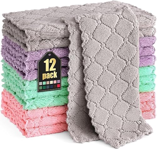 Homaxy Paquete de 12 paños de cocina (10 x 10 pulgadas, multicolor), paños de cocina súper suaves y absorbentes, paños de cocina de secado rápido