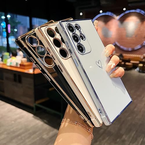 Miniatura 7 de ZTOFERA Funda diseñada para Samsung Galaxy S22 Ultra 5G, bonito borde chapado con patrón de corazones de amor con protección para lente de cámara,