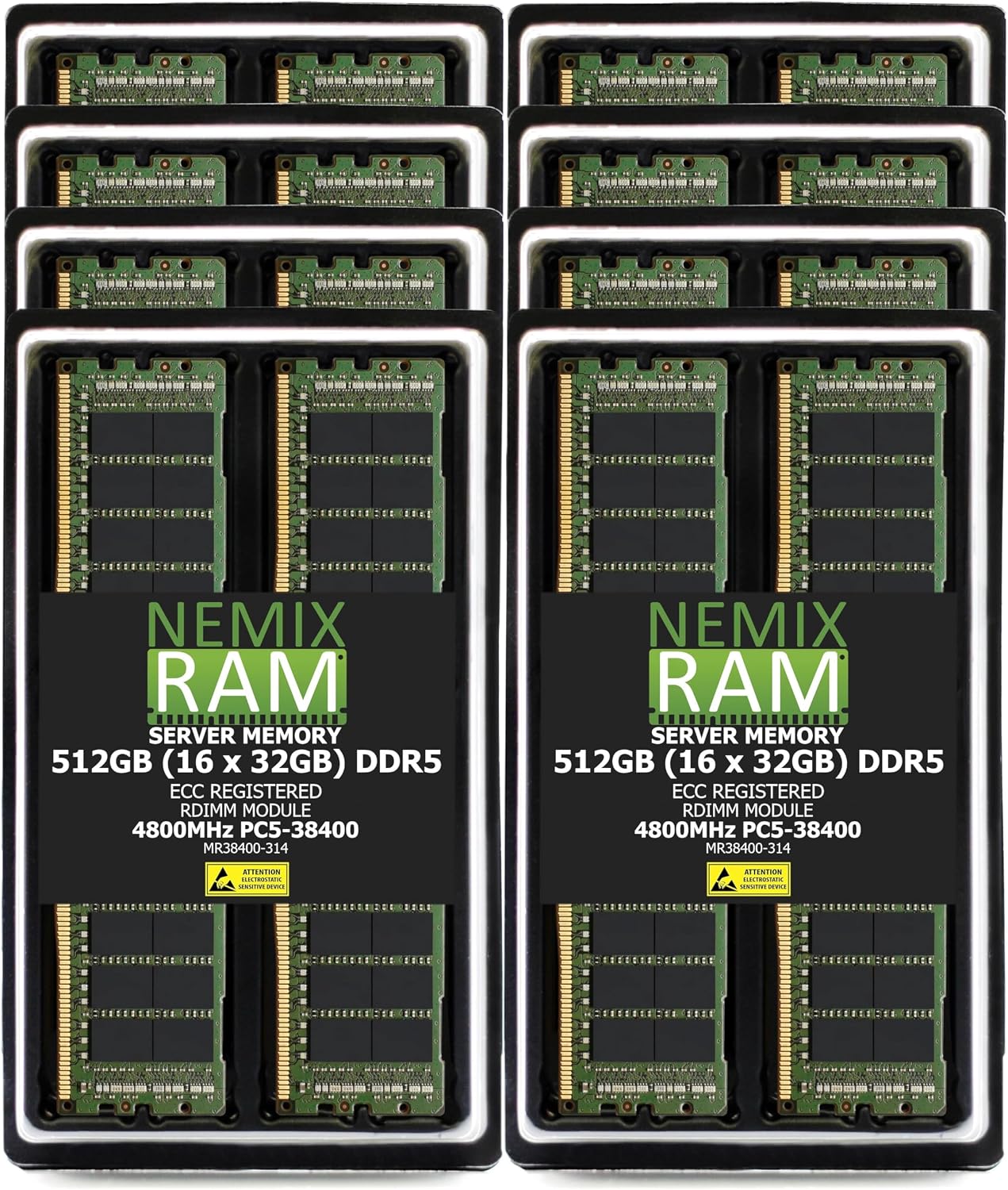 512GB 16X32GB DDR5 4800MHz PC5-38400 1Rx4 1.1V CL40 288-PIN ECC Registered RDIMM NEMIX RAM Server Memory KIT