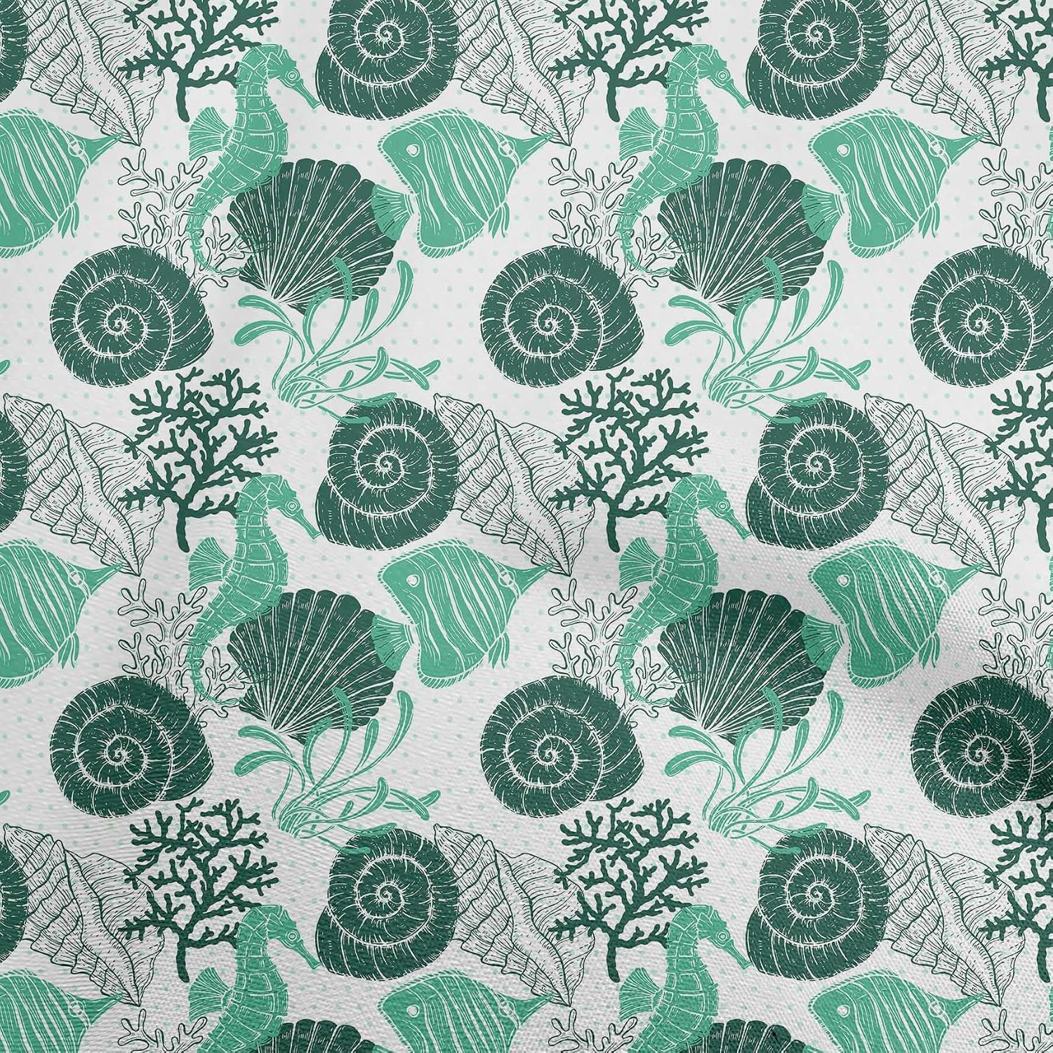 oneOone Cotton Flex Sea Green Fabric Ocean Underwater Life Quilting Supplies Print Sewing Fabric by The Yard 40 Inch Wide