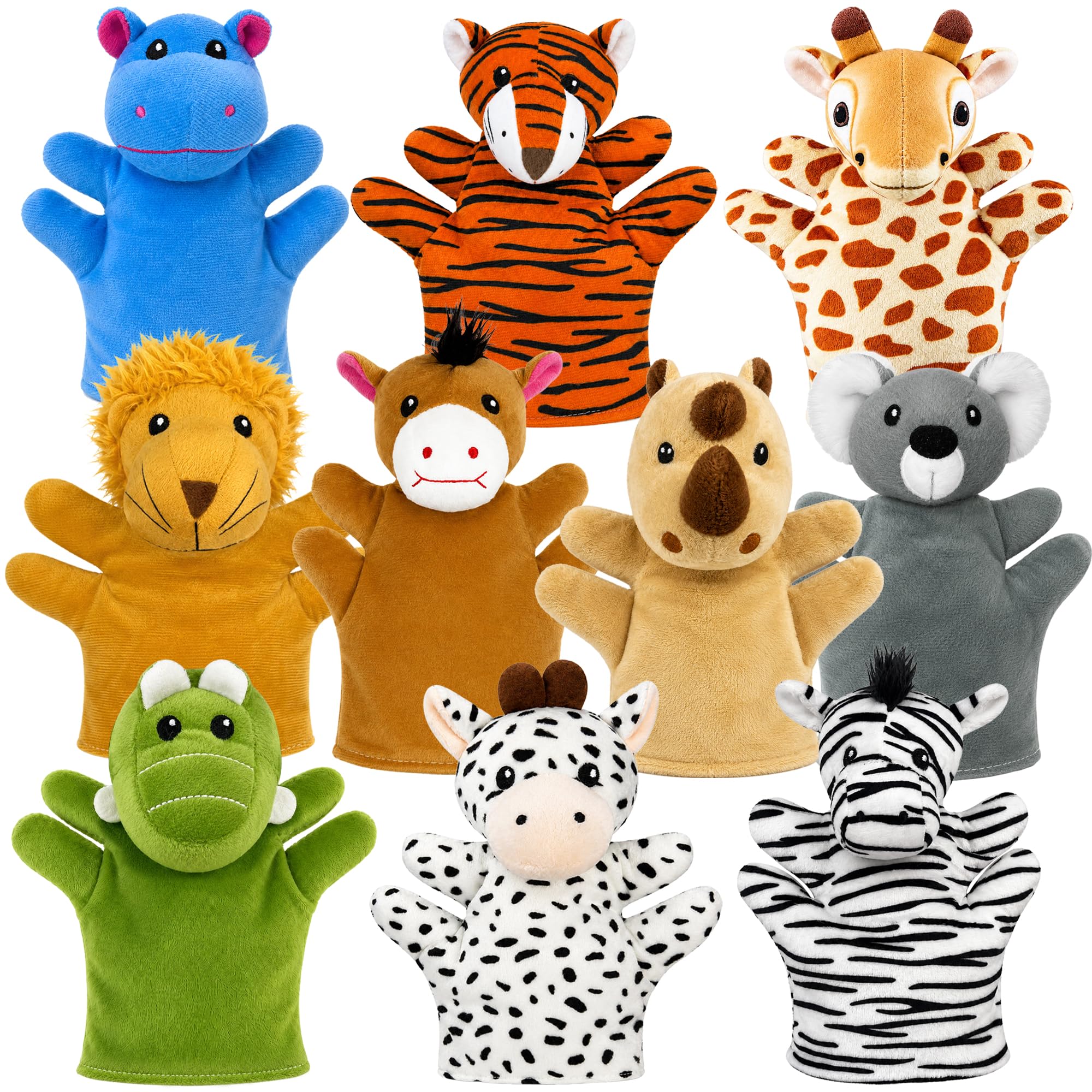 10 PCS Plush Hand Puppets Set Soft Stuffed Animals Puppet
