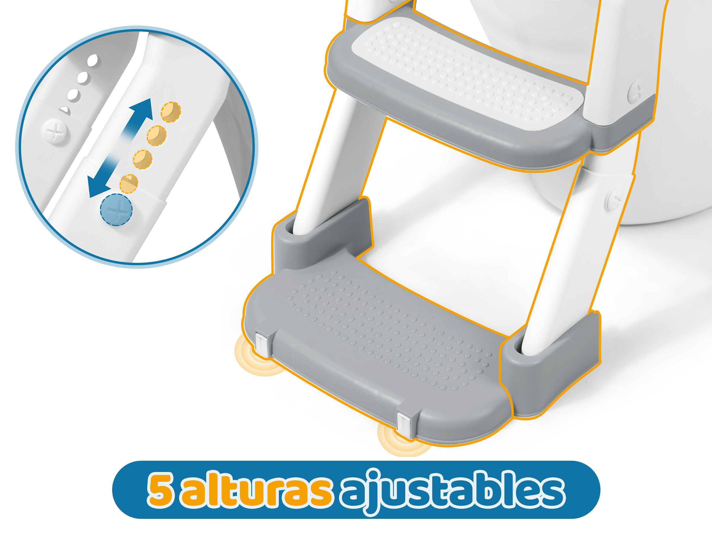 Orzbow Adaptador WC Infantil 2 En 1 Con Escalera Y Orinal Portátil – Altura Ajustable, Antideslizante Y Cojín De PVC