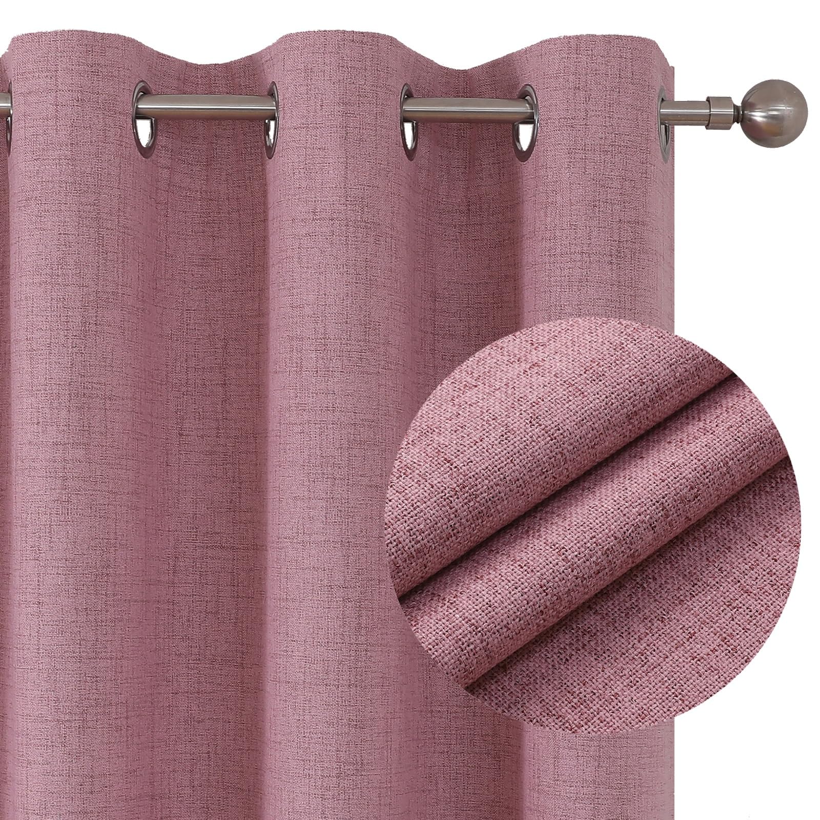 Joydeco 100% Tende Oscuranti per Interni 2 Pezzi, Lino Tende Termiche con Occhielli per Soggiorno Moderne, Cameretta Bambini, Camera da Letto Blackout Curtains(Rosa, 2xL117xA137)