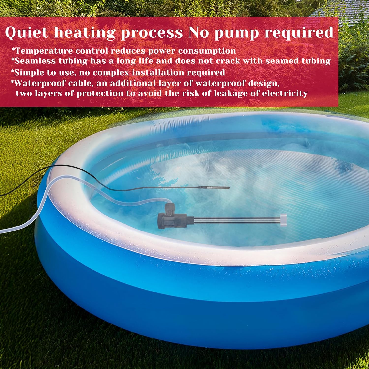 1500W Immersion Pool & Hot Tub Water Heater Portable Electric Submersible Heater with Temp Control & GFCI for pond, Inflatable Pool, Above-Ground Pool, Bathtub, baptismal pool and baptistry