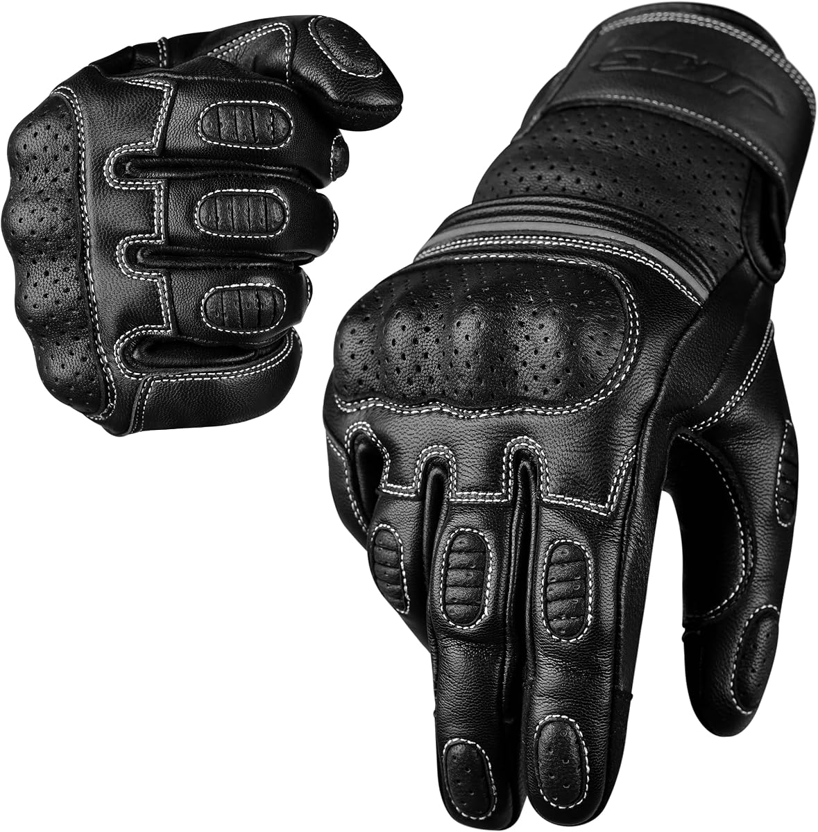Motorcycle Gloves - Premium Leather Perforated Motorcycle Gloves for Men with Knuckle Protection | Touchscreen Motorbike Riding Gloves