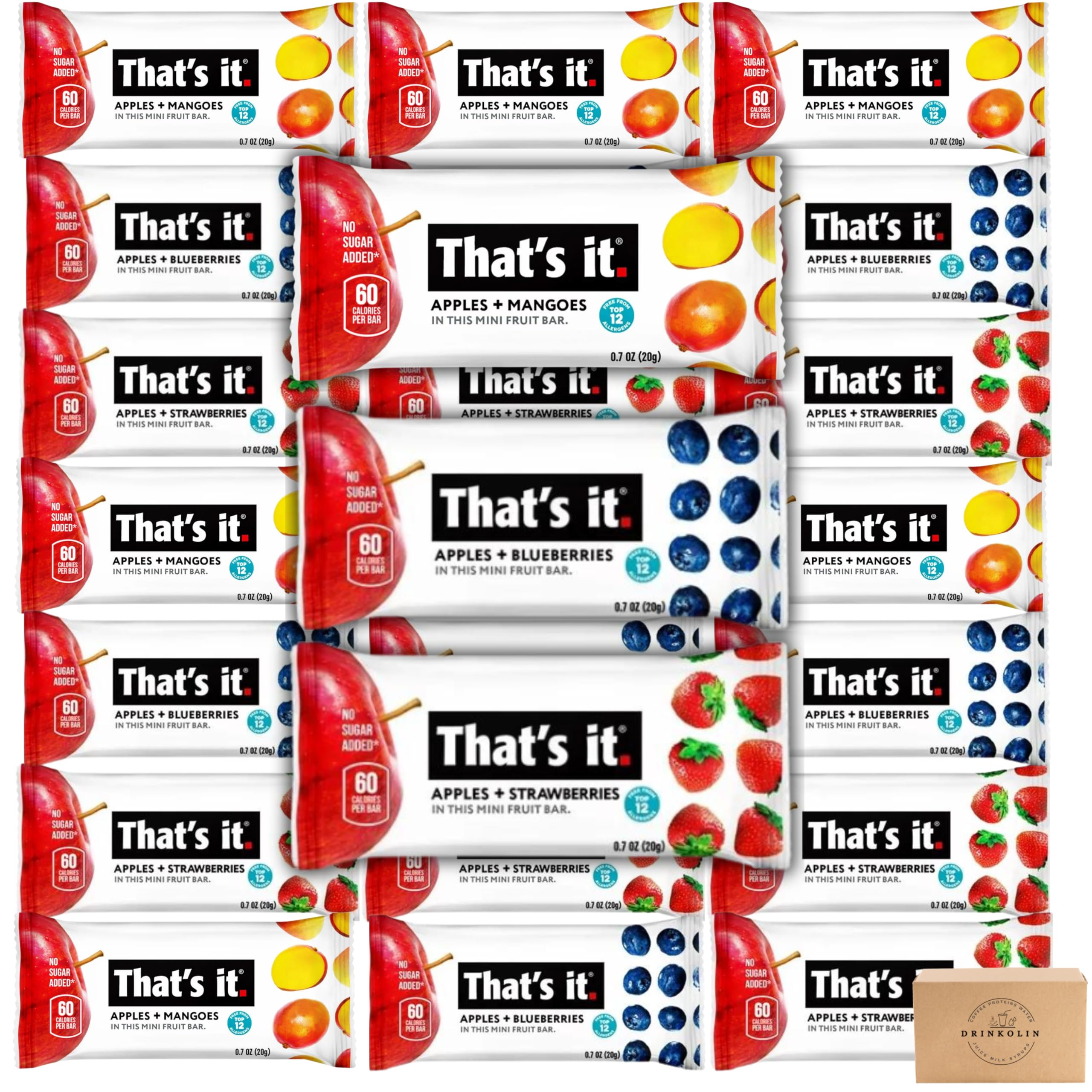 That's it Fruit Bars (Variety 24 Pack) No Sugar Added, Plant-Based, Vegan & Gluten Free, Breakfast Bar, Paleo, for Children & Adults, Non GMO, Fiber (8 Blueberry, 8 Strawberry, 8 Mango. Mini Fruit Bars