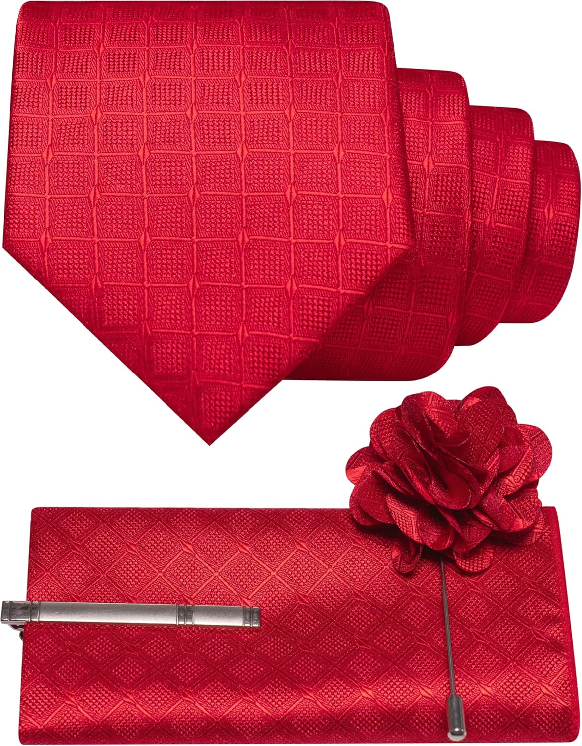 RBOCOTT Plaid Checkered Ties for Men Necktie and Pocket Square with Tie Clip Lapel Pin Set 4PCS