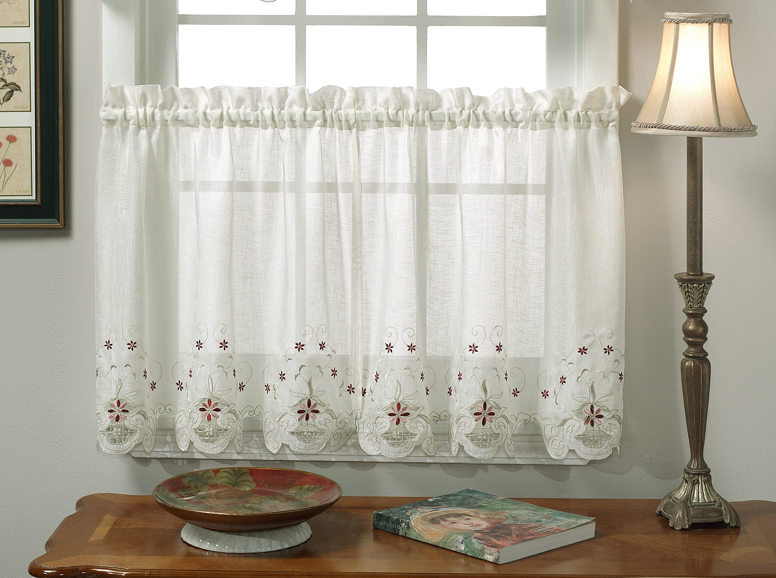 Amazon｜今日のカーテンSunshine Semi Sheer Reverse刺繍Tier 60 by 30