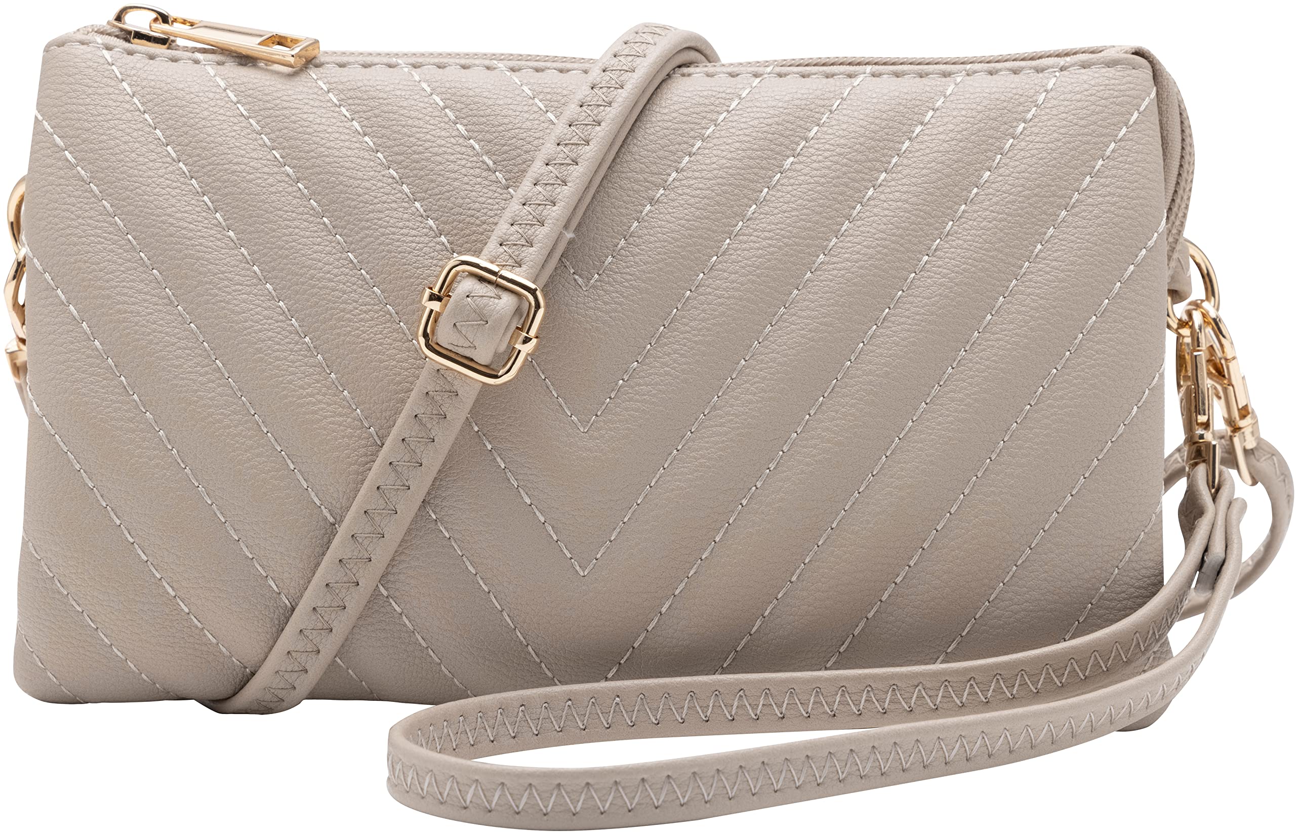 B BRENTANO Vegan Leather Multi-Pocket Crossbody Purse/Clutch with Card Slots, Removable Wristlet &amp; Adjustable Shoulder Strap
