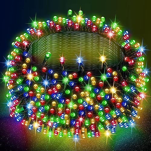 Dazzle Bright - Guirnalda de 300 luces LED para Navidad, de 100 pies con 8 modos, impermeables, conectables, cable verde, decoraciones para