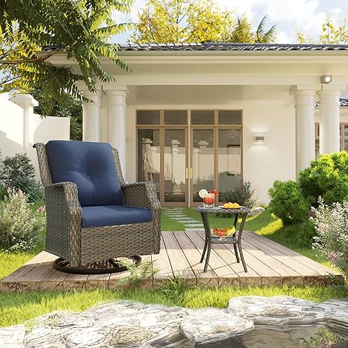 Miniatura 2 de Silla de patio giratoria para exteriores con mesa auxiliar a juego, silla giratoria de 360 grados con cojines de tela de capa catiónica repelentes