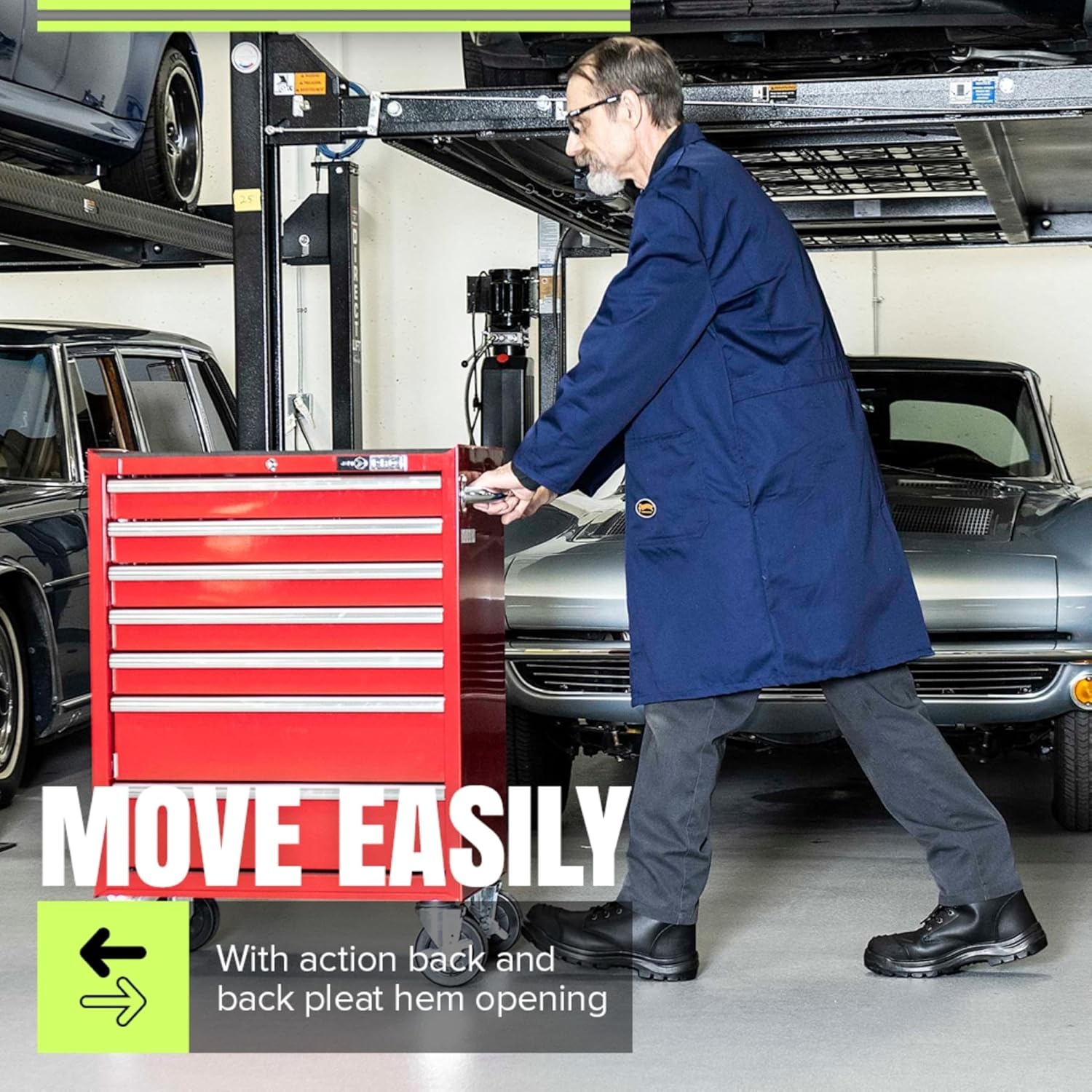 Pioneer Shop & Garage Work Coat - Multi Pocket - Action Back - Snap Double Placket Closure - Navy