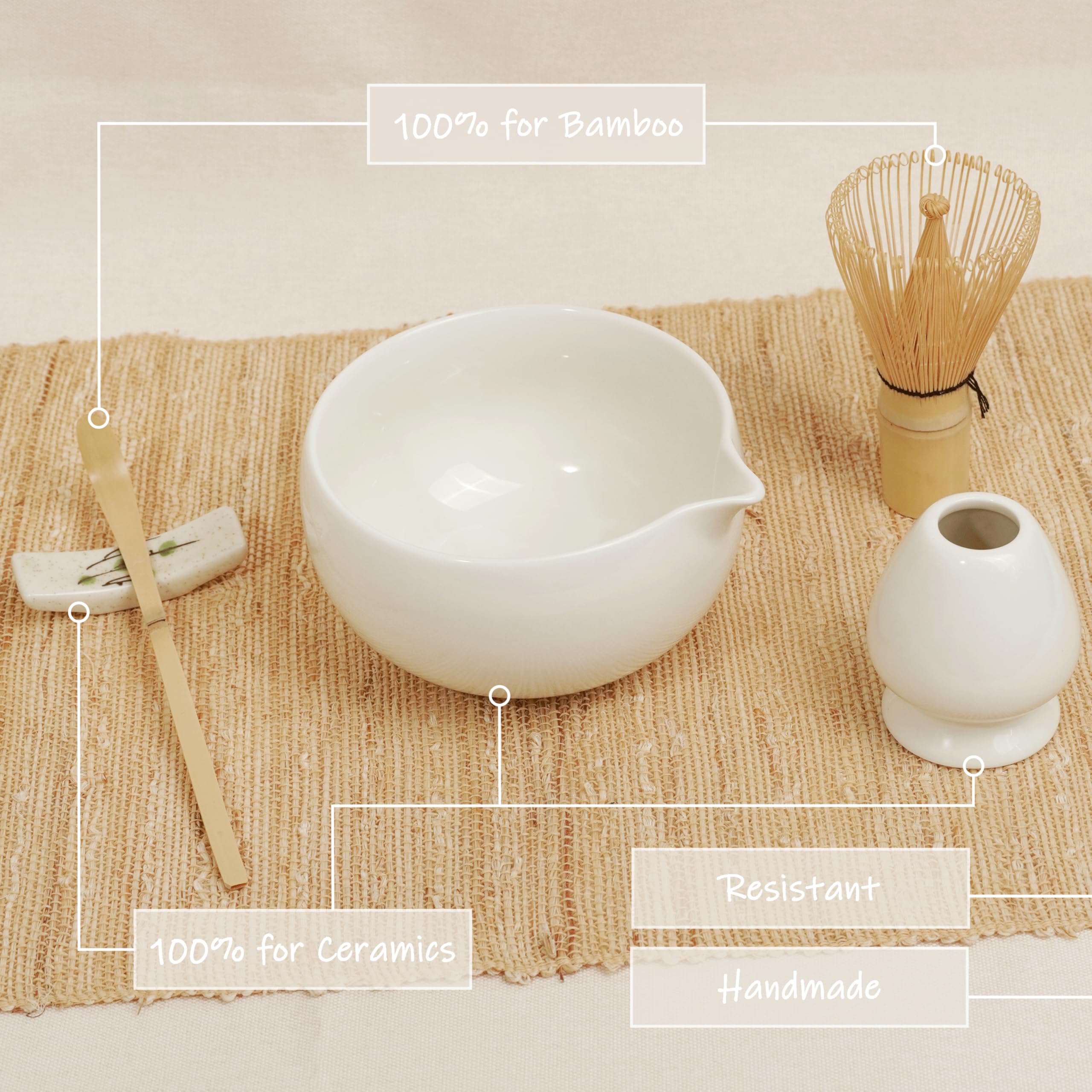 Set de Matcha Beige 8 Piezas – Juego Premium con Cuenco con Vértice, Batidor de Bambú (Chasen), Cuchara y Colador – Regalo Original para Matcha Latte