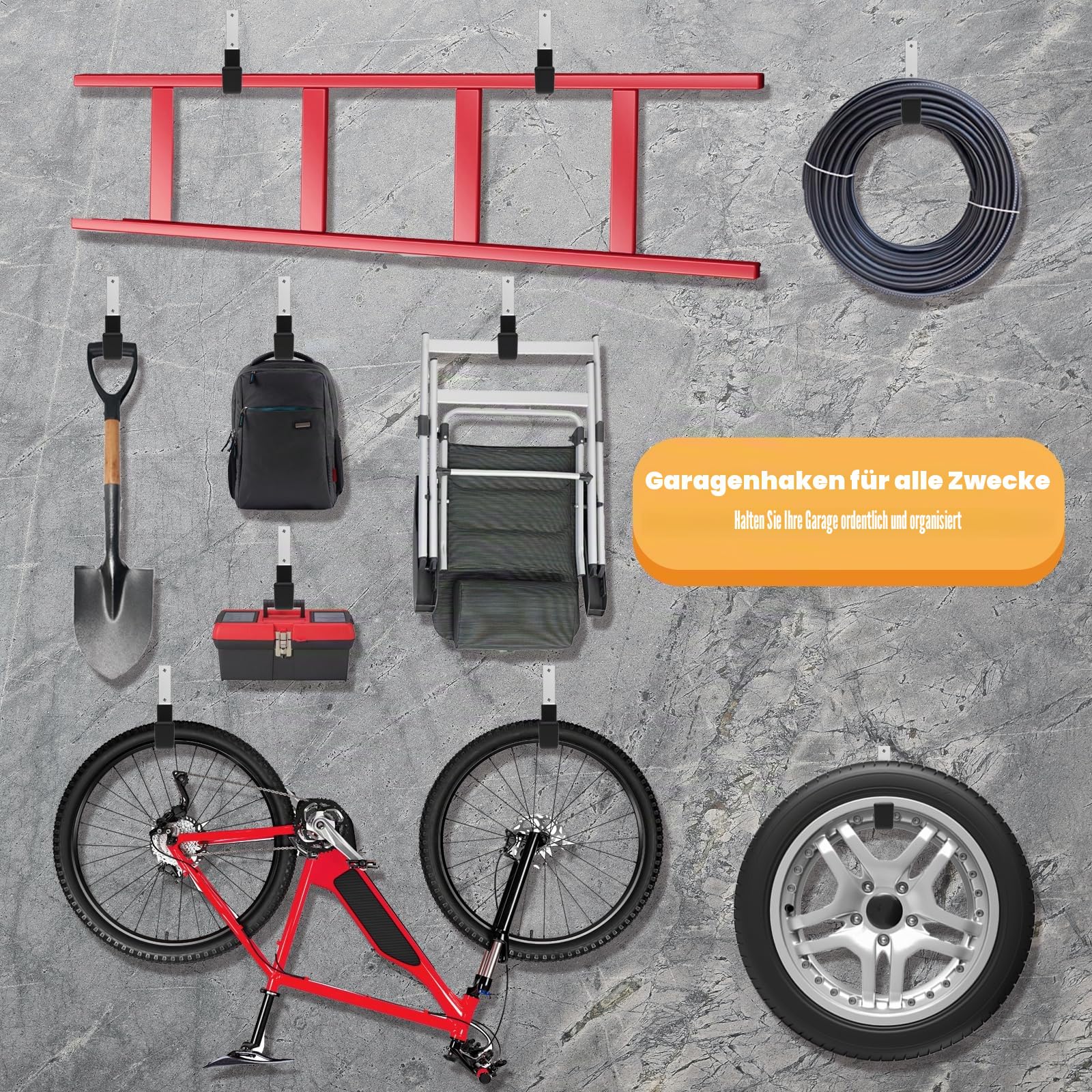 Robuste Haken für Garage, Aufbewahrung, Utility-Haken, Wandhalterung, Garagenhaken, strapazierfähig, Garagen-Wandhaken, Leiterhaken, Laubgebläse-Aufhänger (2 kleine und 2 mittel)