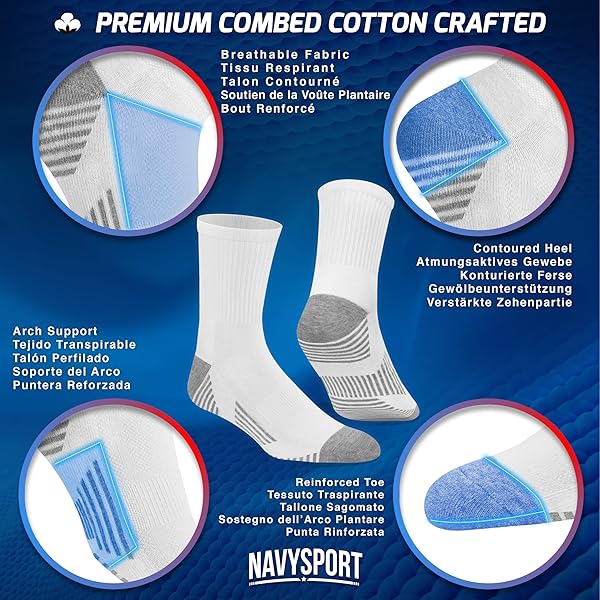 NAVYSPORT Chaussettes de sport en coton pour homme, lot de 6 paires - 3