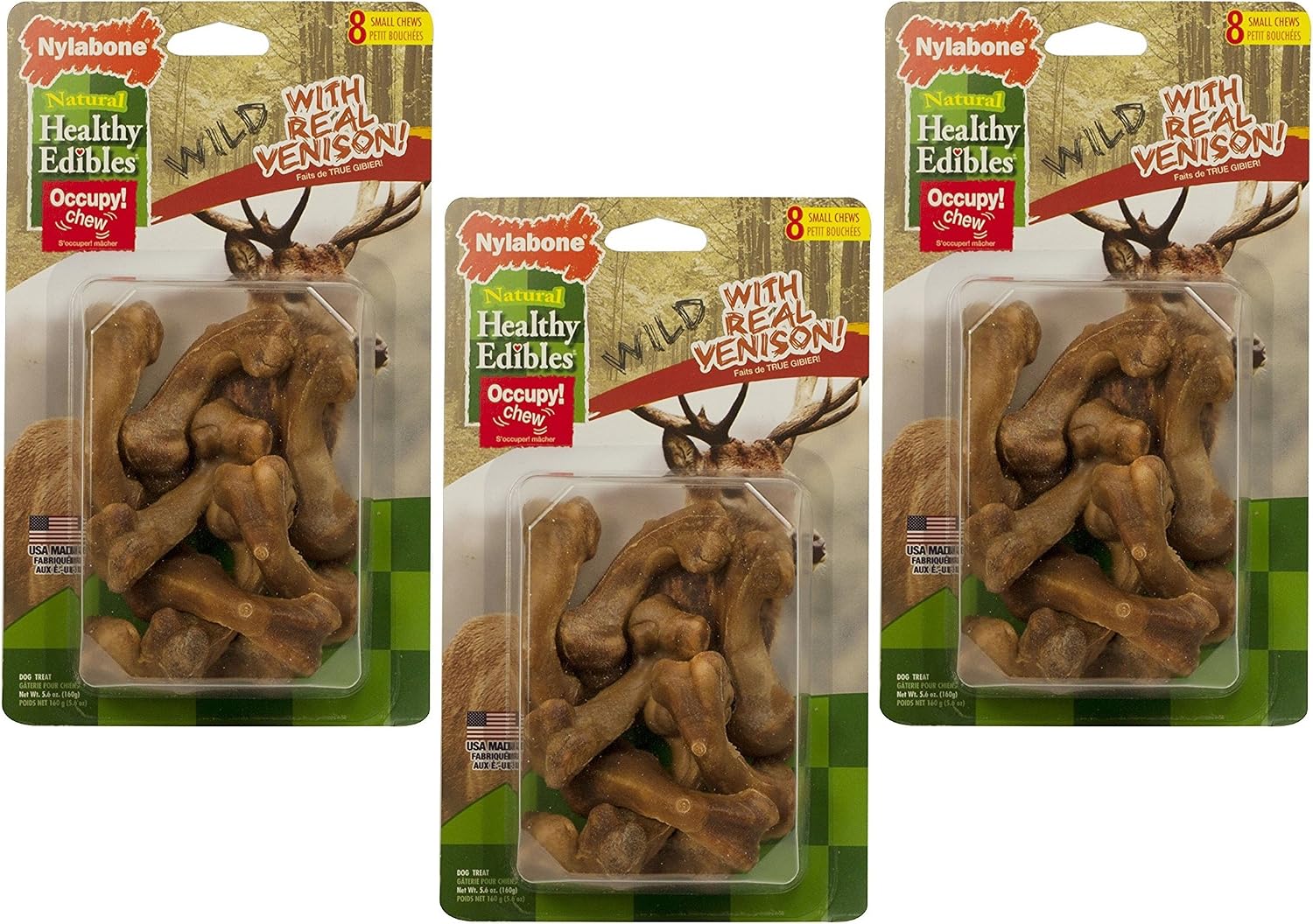 24 Count - Nylabone Healthy Edibles Wild Venison Dog Treat Bones, Small