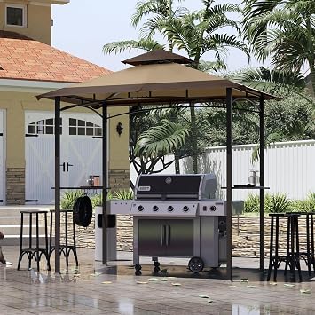 MASTERCANOPY 8 x 5 Grill Gazebo Outdoor BBQ Gazebo Canopy with 2 LED Lights (Brown Stitching Khaki)