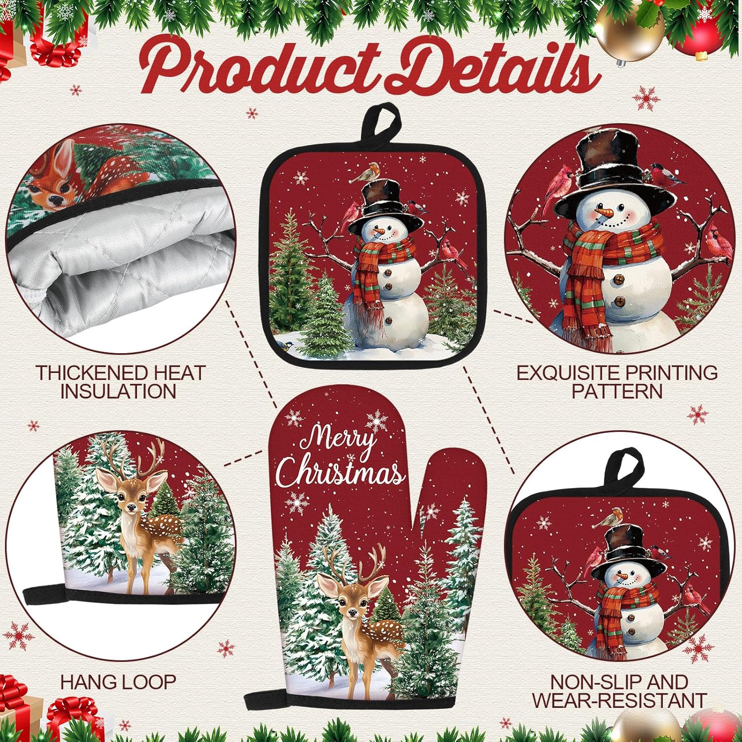 Bonuci 12 Pcs Christmas Kitchen Sets Decoration Table Runner Kitchen Aprons Dish Towels Rugs Oven Mitts and Pot Holders Christmas Farmhouse Baking Set for Home Xmas Women Mom Gift Cooking Grilling