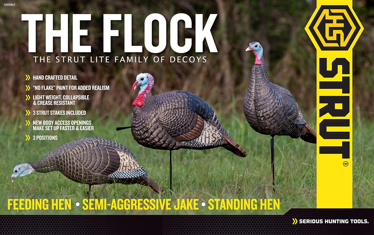HUNTERS SPECIALTIES HS Strut Lite Flock Jake & Feeding Hen & Upright Hen Turkey Foldable Hollow Relaxed Body Realistic3-Pack Combo Set Decoys