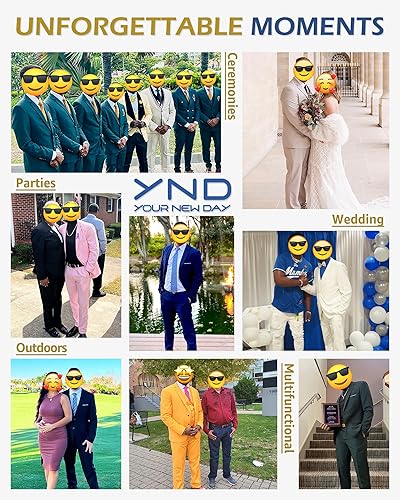 Miniatura 6 de YND Traje de 3 piezas de ajuste entallado para hombre, un botón, chaqueta sólida, chaleco y pantalones con corbata