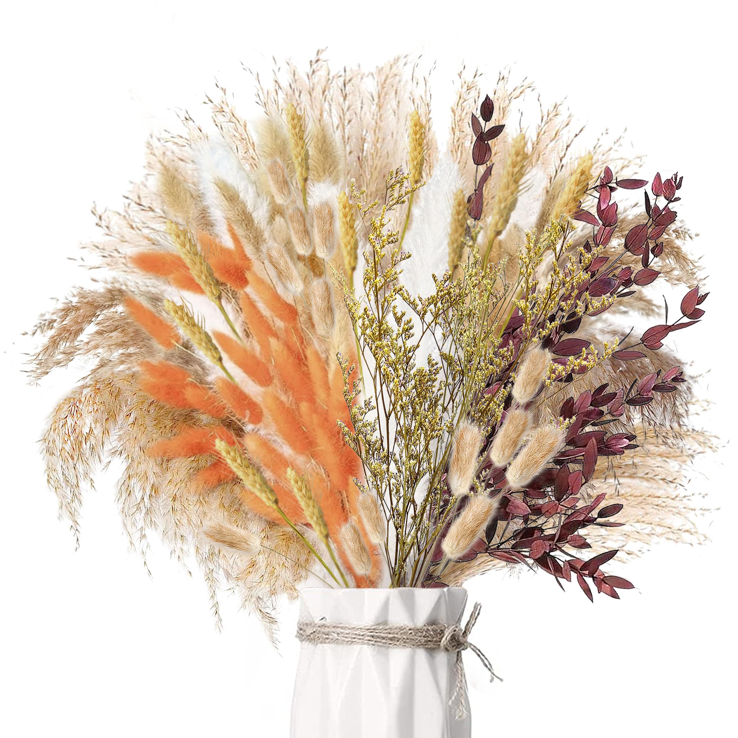 ZJTAPE Pampasgras Getrocknet - 110 Stück Herbst Dekoration Natürliche Trockenblumen, Getrocknet Blumen Herbstdeko, Trockenblumenstrauß Dried Flowers für Herbst Hochzeits, Tischdekoration Boho Dekor