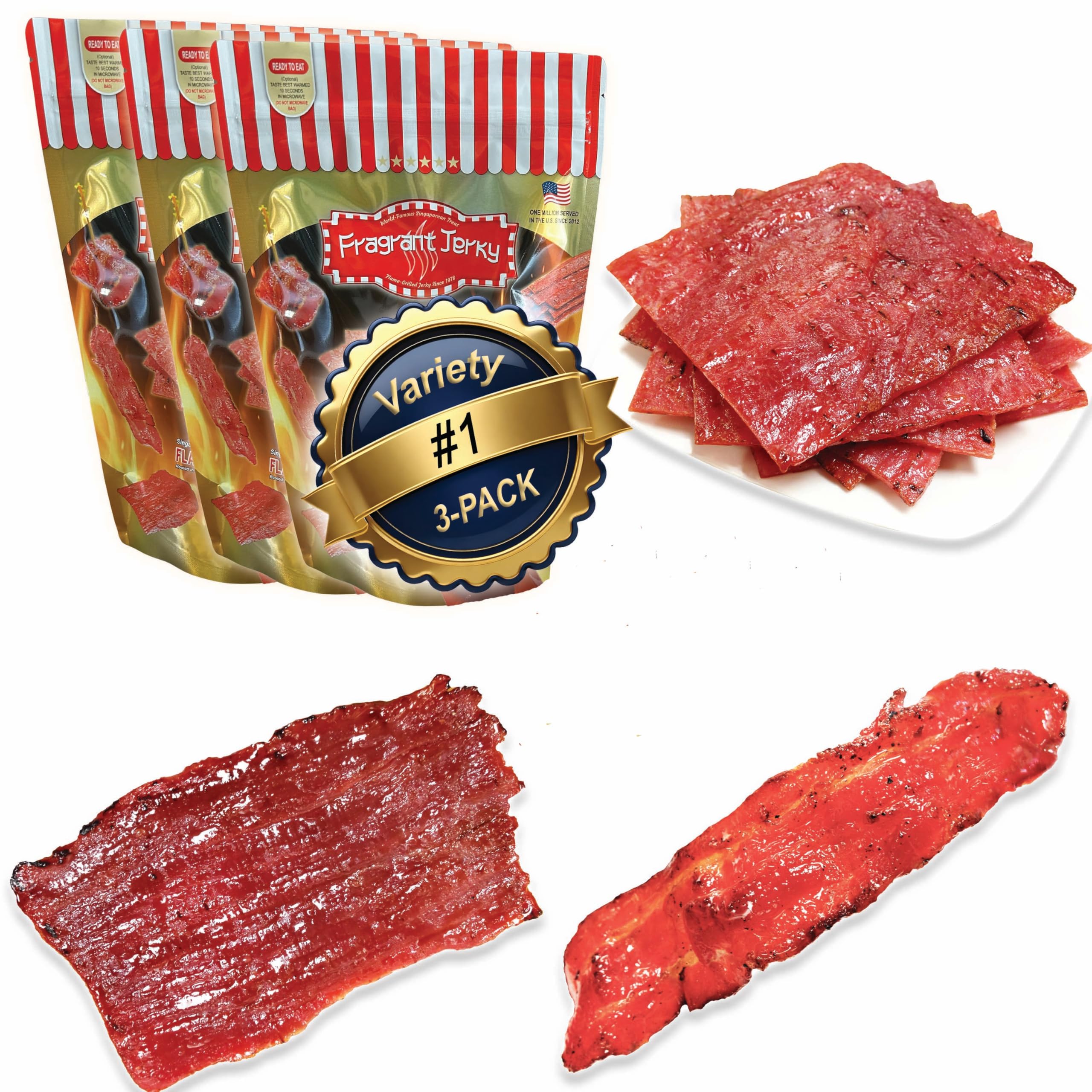 VP#1 BEEF+PORK JERKY - ORIGINAL FLAVOR (Pork, Beef, Bacon each 4oz) *Fresh Grilled to Order *Shipped the Same Day *L.A. Times "Handmade Gift" Winner